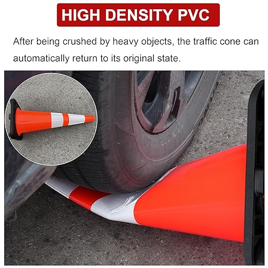 OrangeStar 4 Pack 28" Orange Traffic Cones, PVC Parking Construction Safety Cones w/Reflective Collars Heavy Duty Rubber Base for Driving Practice, Parking Lots and Roadwork