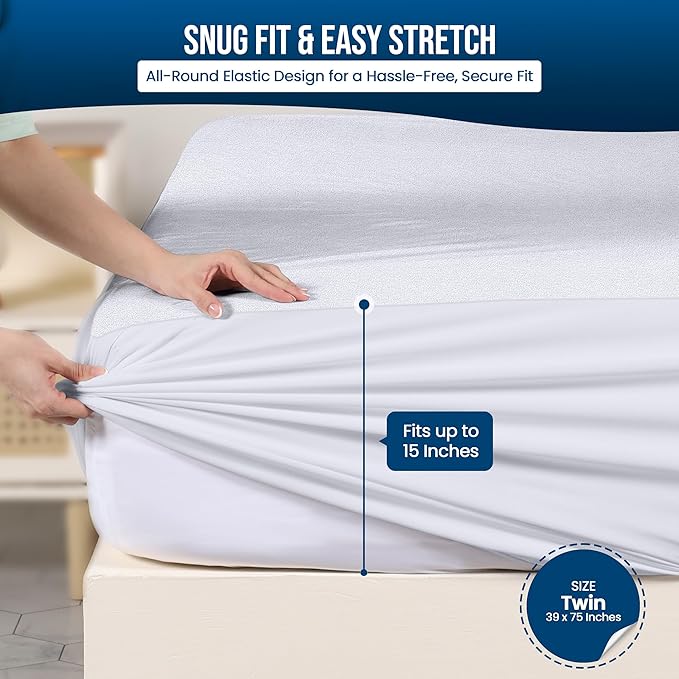 Utopia Bedding Waterproof Mattress Protector Twin Size 2 Pack, 200 GSM Breathable Terry Mattress Cover, Fitted Style with Stretchable Pockets (White)
