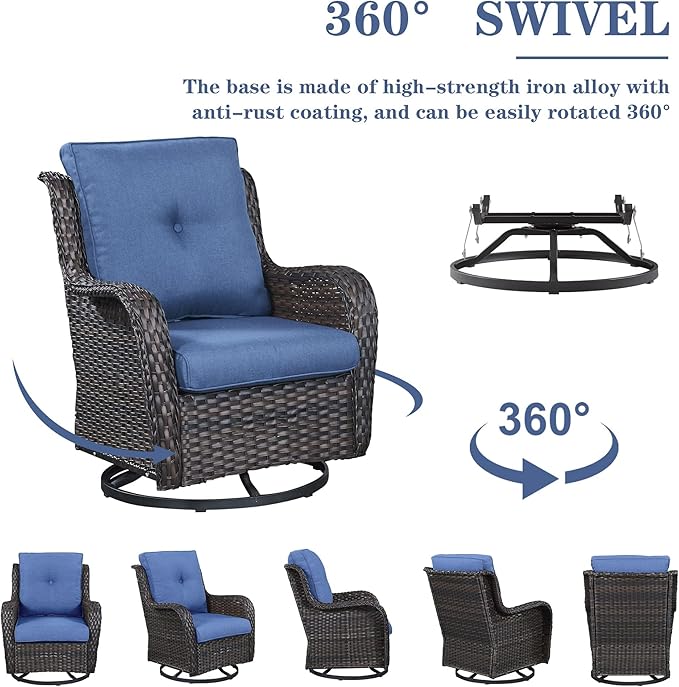 Outdoor Patio Furniture Set - 7 Piece Brown Wicker Conversation Patio Furniture Set All Weather Swivel Chairs with Ottoman and Loveseat Glider Chair for Deck Balcony Backyard