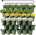 Worth Garden 36 Pockets Self Watering Vertical Planters Indoor Outdoor Living Wall Mounted - 9' Automatic Dripping Irrigation System Hose Kit Stackable Plastic Pot Herb Plants Home Balcony Decoration