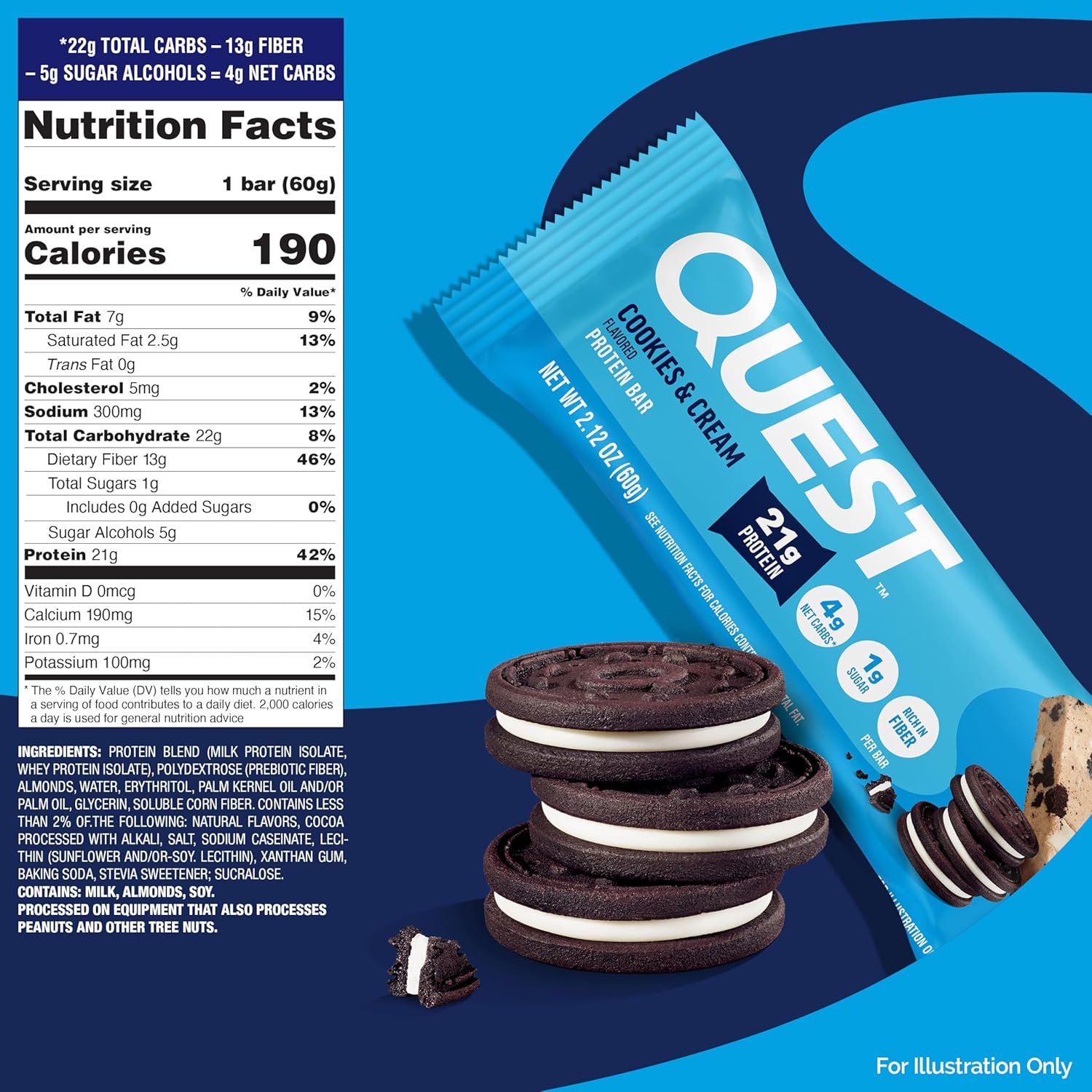 Quest Bar Cookies & Cream, 2.12 oz, Case of 12