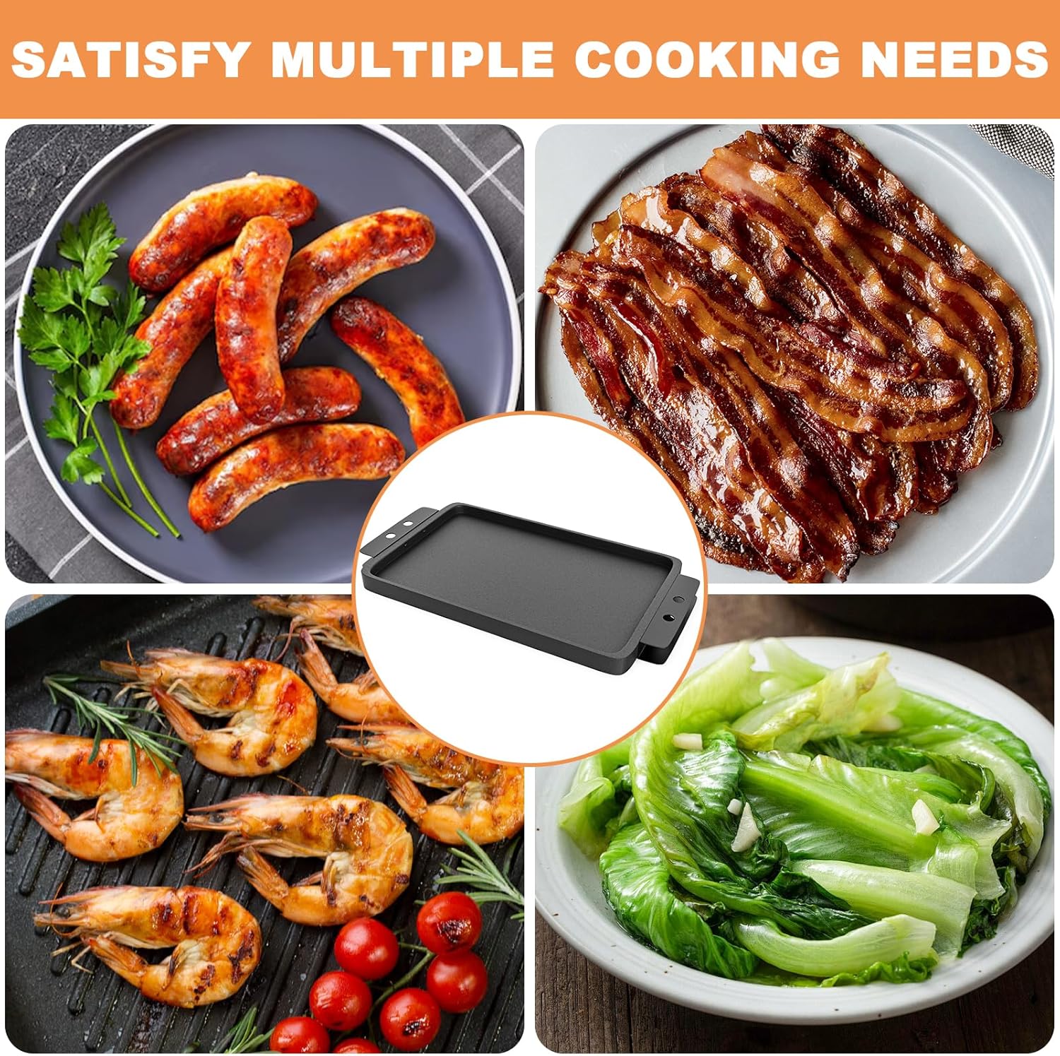 Grill Flat TopGriddle Universal, Cast Iron Griddle for Gas Grill, 17" x 10" Stovetop Griddle, GriddlePan for Stove Top, GrillGriddle for Charcoal/Electric/Gas Grills, Stove, Tailgating, Camping