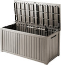 150 Gallon Waterproof Large Resin Deck Box Indoor/Outdoor Lockable Storage Container and Seating for Garden, Pool, and Patio (150 Gallon, Grey)