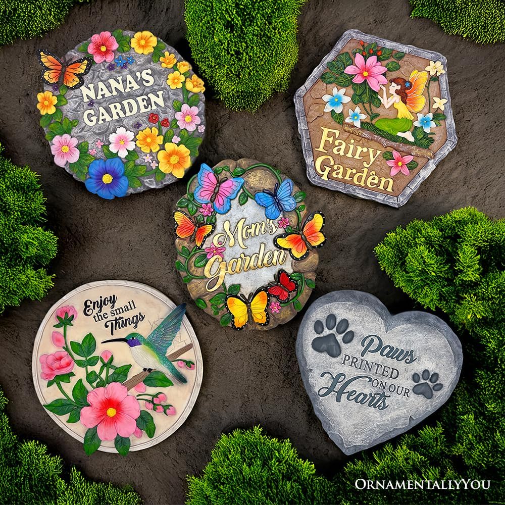 Elegant Resin Stepping Stone, Outdoor Garden Pathway Decoration (Fairy Kisses and Flowers Garden Stepping Stone, 9.5" Outdoor Decoration Statue)