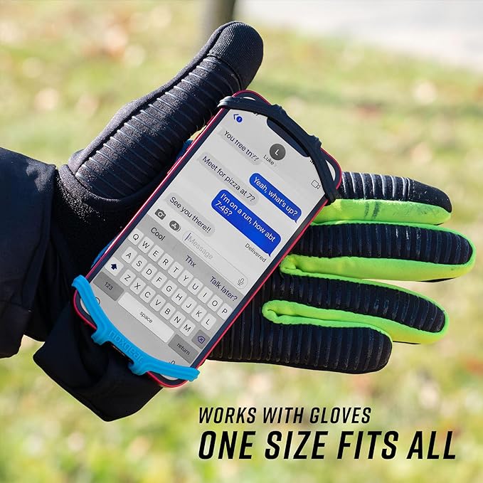 Noxgear Hand Held Phone Holder - Handheld Grip Phone Holder with Key Fob & Card Slot for Running, Jogging & Working Out - Compatible with All Phones - Machine Washable (Noxgear Blue, Right Hand)