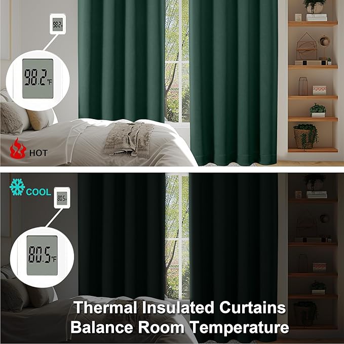 Simplebrand Ava Ever Green Blackout Curtains for Bedroom 72 Inch Length 2 Panels Set, Thermal Insulated Rod Pocket Door Window Curtains for Patio French Door Front Door, W40 x L72 Inch, Ever Green