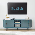 62" Tambour Door TV Stand,Wood Mid Century Modern TV Cabinet for Up to 75“ TV,Curved Edge Long TV Stand with Storage for Bedroom Living Room(62.2inch,Blue)