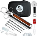 Professional Meat Injector Marinade Syringe Kit for Smoking & Grilling Turkey, Brisket & BBQ - Large 2 Oz Visible Stainless Steel Capacity - Never Leaks or Clogs + Safe Grill Cleaner & Flavor Brush
