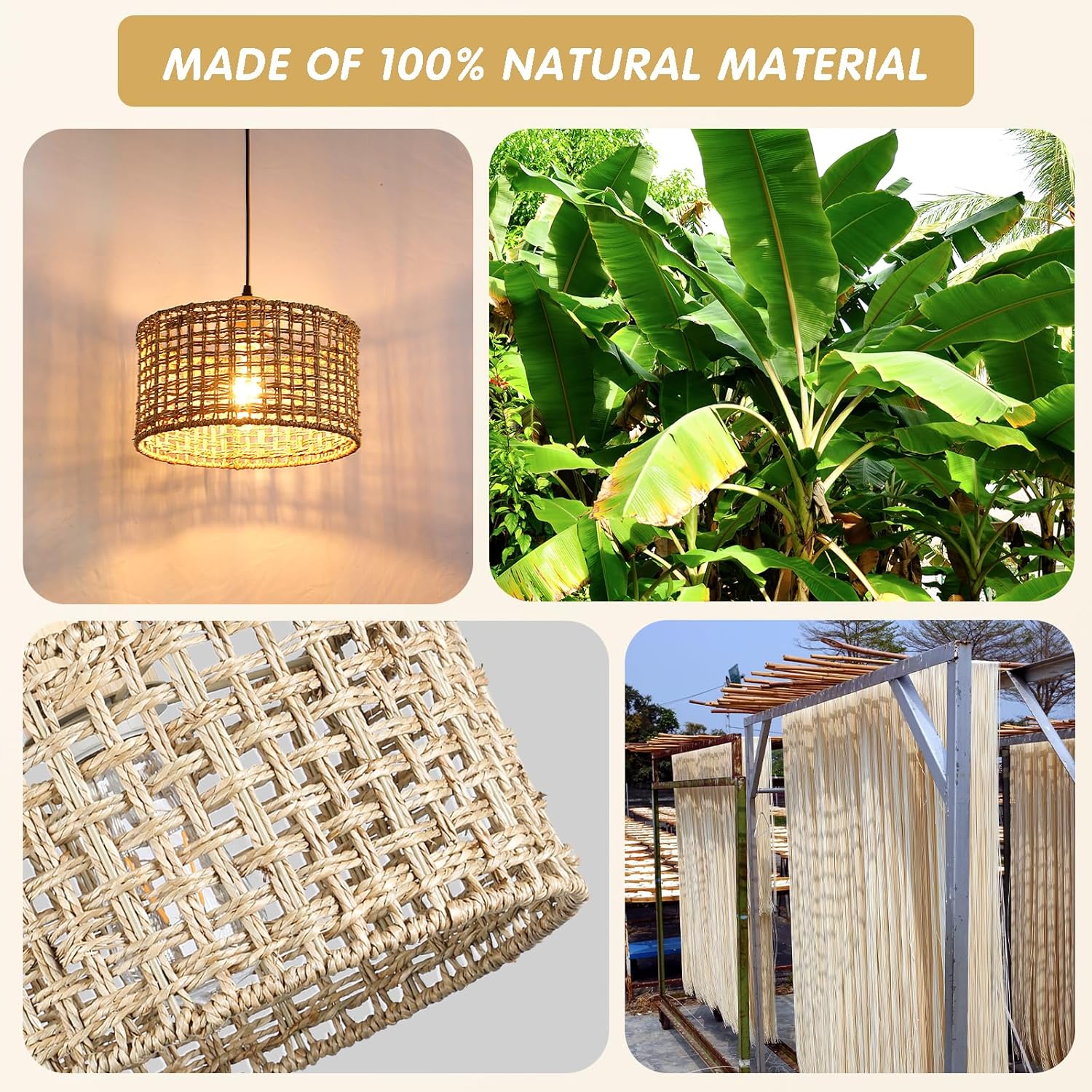 Hand-Woven Rattan Pendant Light, 11.8" Bohemian 1-Light Natural Wicker Hanging Lighting Fixture Ceiling Farmhouse Basket Hanging Lamp Chandelier for Kitchen Island, Living Dining Room