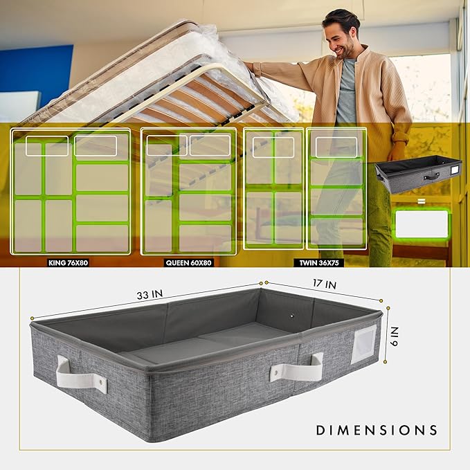 HOMELUX THEORY 1pc Under Bed Storage Containers, Bedroom Under the Bed Drawer Storage Organizer with Bins and Lids, Large Underbed Clothes Storage Box Ideal for Blanket, Fabric, & Shoes (LightGray)