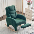 Rocking Chair Nursery, Modern Glider Chair with Adjustable Footrest and Solid Wood Legs, High Backrest Nursery Chair with Side Pocket, Rocker Armchair for Living Room Bedroom, Teddy Green