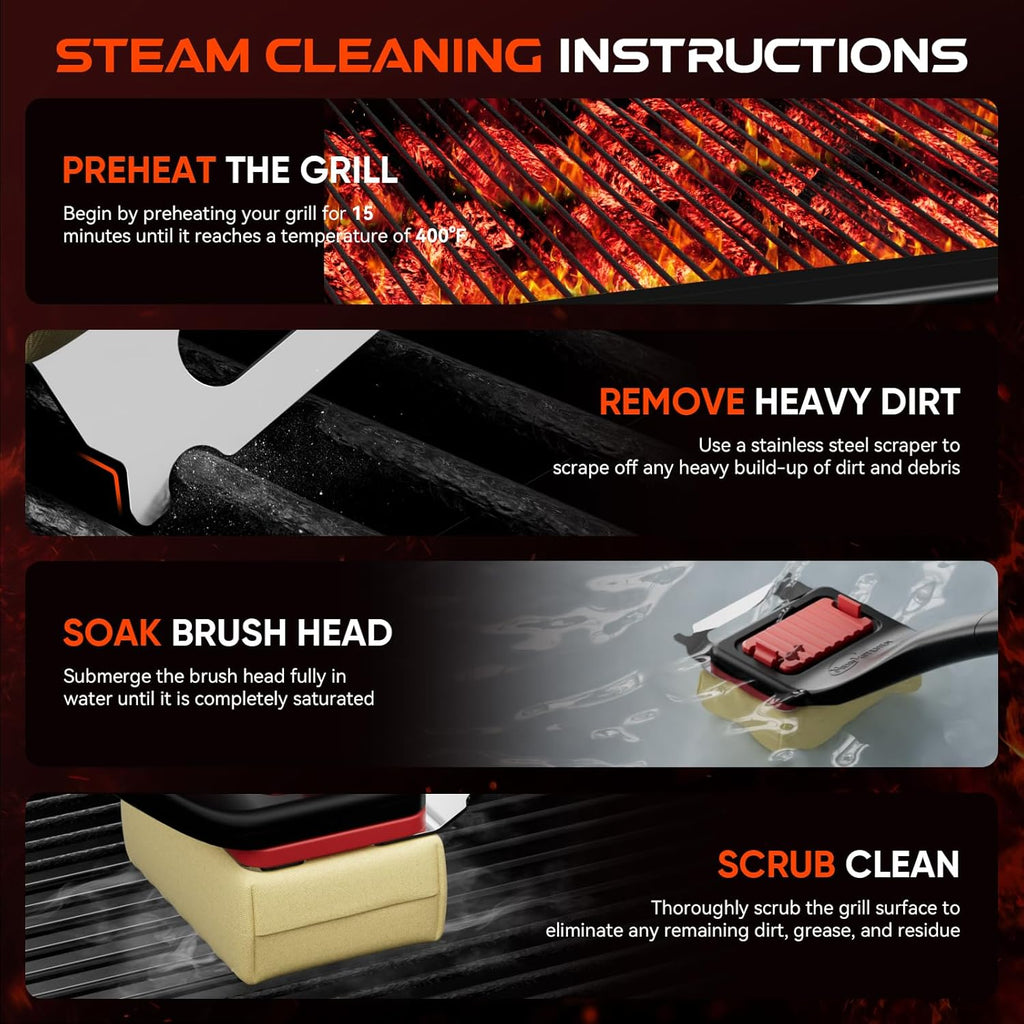 Grill Brush Bristle-Free Steam Replaceable Cleaning Head [No Handle] Heat-Resistant Kevlar Head with Grill Scraper, Safe Barbecue Grill Cleaning Head for All Grill Types