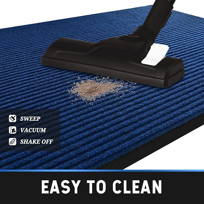 Heavy Duty Entrance Mats, Indoor and Outdoor Durable Rubber Door Mat, Easy Clean Waterproof Anti-Slip Doormat, Low Profile Floor Front Doormat Rugs for Entryway, Patio, Garage 60" x 35" Blue