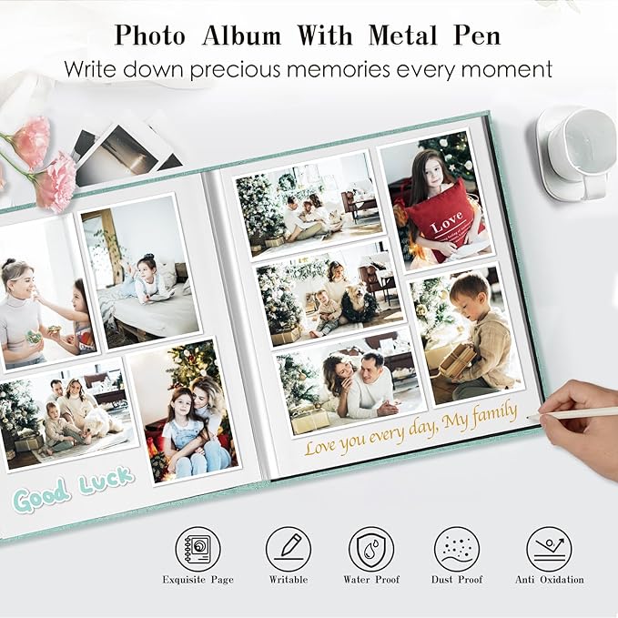 Spbapr Large Photo Album Self Adhesive Linen cover DIY Magnetic Scrapbook album with A Metal Pen Hold 4x6 5x7 6x8 8x10 10x12 Pictures 13.2"x12.8"60pages