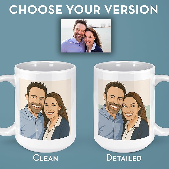 Personalized Coffee Mug, Custom Drawing Portrait Gift, Funny Customized Coffee Gift for Men & Women, Custom Mugs with Pictures, Black 15oz Father's Day Mug