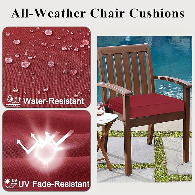 Outdoor Chair Cushions Set of 2 for Patio Furniture 24x24x4 Inch Waterproof Patio Chair Cushion 3 Year Color Fastness Square Elastic Foam Garden Couch Pads with Ties and Handle,Red
