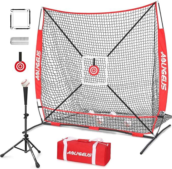 6'X6' Baseball Softball Practice Net,Pitching Net,Batting Net,with Bonus Strike Zone,Target and Bow Frame,for Hitting,Pitching,Catching