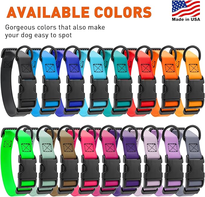 Dogline Biothane Waterproof Dog Collar with Quick Release Buckle Strong Coated Nylon Webbing with Odor- Proof for Easy Care Easy to Clean Fits Small Medium or Large Dogs, Red 1" W 15-23" L