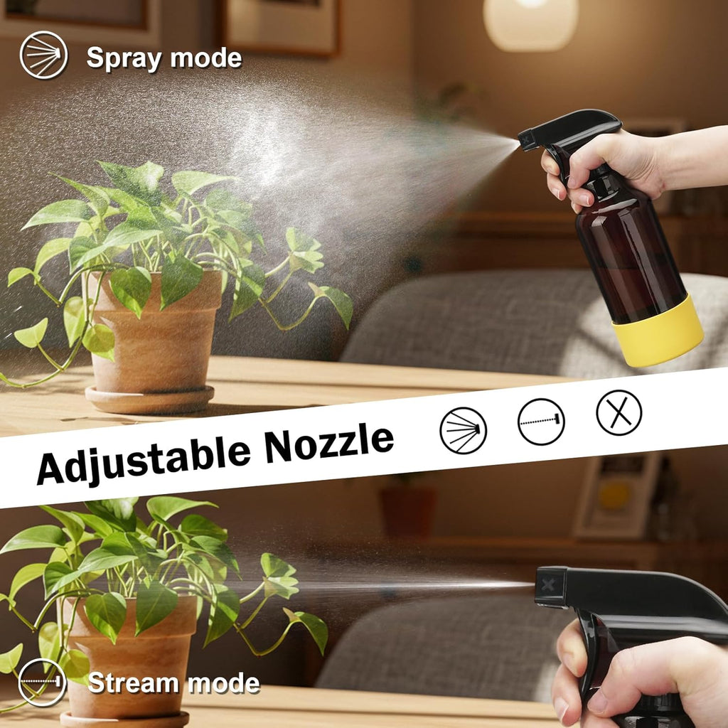 Glass Spray Bottles with Silicone Sleeve 16.9oz 2 Pack Empty Spray Bottle for Hair Mist/Stream Spraying for Cleaning Solutions, Plants, Essential Oils (Brown-green&yellow)