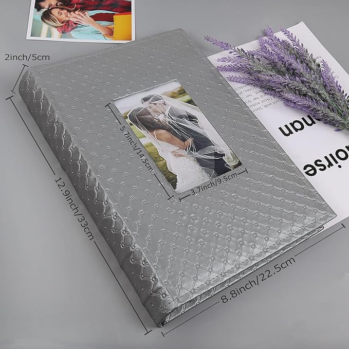 RECUTMS Photo Albums for 4x6 Photos Holds 300, 3 Per Pages Photo Picture Album PU Leather Cover, Horizontal Photos Record Family Wedding Anniversary Baby Holiday Album (Grey)
