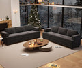 2 Piece Set Comfy Sofa Couch, 2 3-Seater Sofa with Deep Seats, Modern Sleeper Couch for Living Room, Dark Grey Chenille
