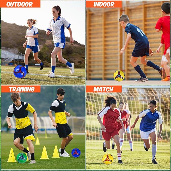 12 Pcs Soccer Balls Bulk Size 4 Soccer Balls with Pump Soft Football Outdoor Indoor for Sport Training Practice Game Gift for Youth Teen Adult