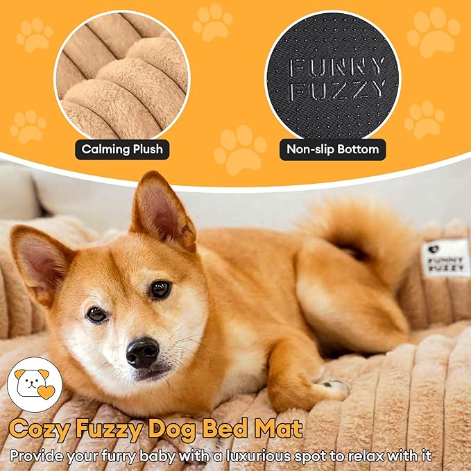 FUNNY FUZZY Pet Couch Cover for Sofa, Calming Dog Bed for Couch, Fluffy Plush Dog Couch Mat for Furniture Protector for Medium Dogs and Cats, 33×28 in, Khaki