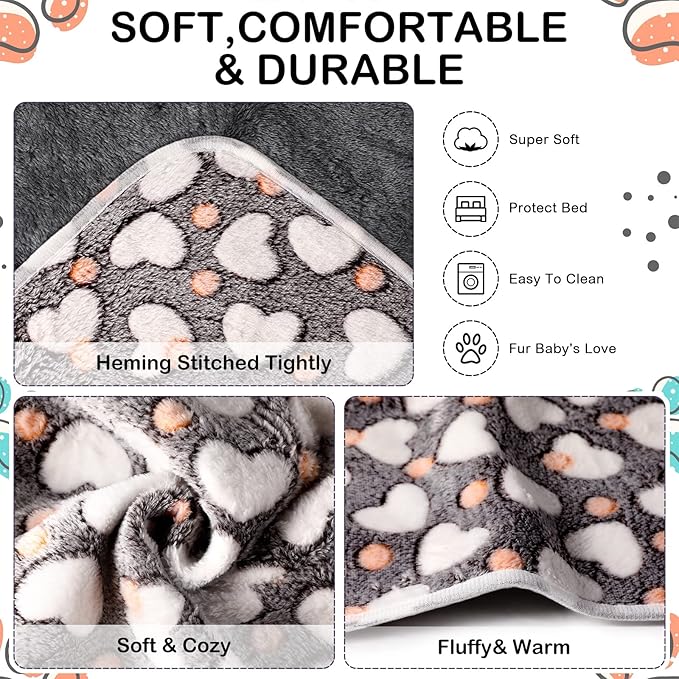 Reginary 4 Pcs Waterproof Guinea Pig Blankets Washable Small Animal Fleece Bedding Absorbent Guinea Pig Cage Liners Reusable Pet Pee Pad Sleep Mat for Hamster Ferret(Heart Pattern,24 x 16 Inch)