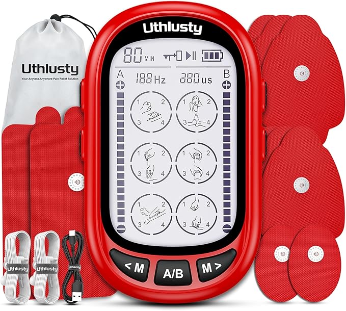 TENS Unit Muscle Stimulator for Pain Relief Therapy–Dual Channel 24 Modes TENS Machine&EMS Muscle Stimulator,Upgraded Large Screen Portable Muscle Stimulator for Back,Shoulder,& Neck Pain with 10 Pads