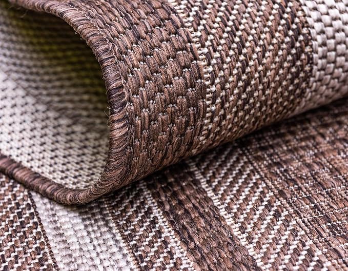 Unique Loom Outdoor Border Collection Area Rug - Soft Border (8' x 11' 4" Rectangle, Brown/ Ivory)