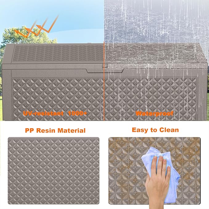 100 Gallon Outdoor Storage Box - Deck Box Waterproof Patio Furniture, Garden Tools, Cushions, Pool Accessories Outside Storage Resin Box