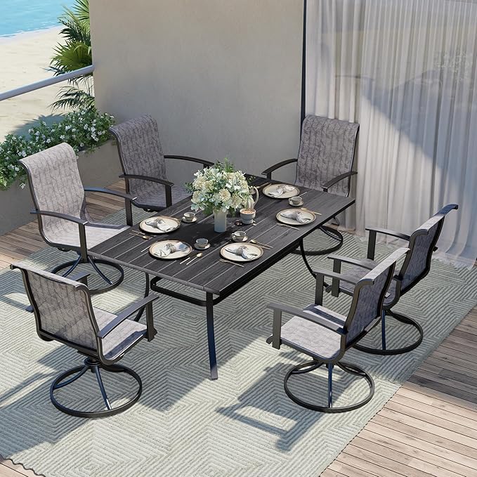 Grand patio Outdoor Swivel Dining Chairs Set of 2, 360 Degree Mesh Sling Rocker Sets for Deck, Garden Backyard, Black & Grey Plaid