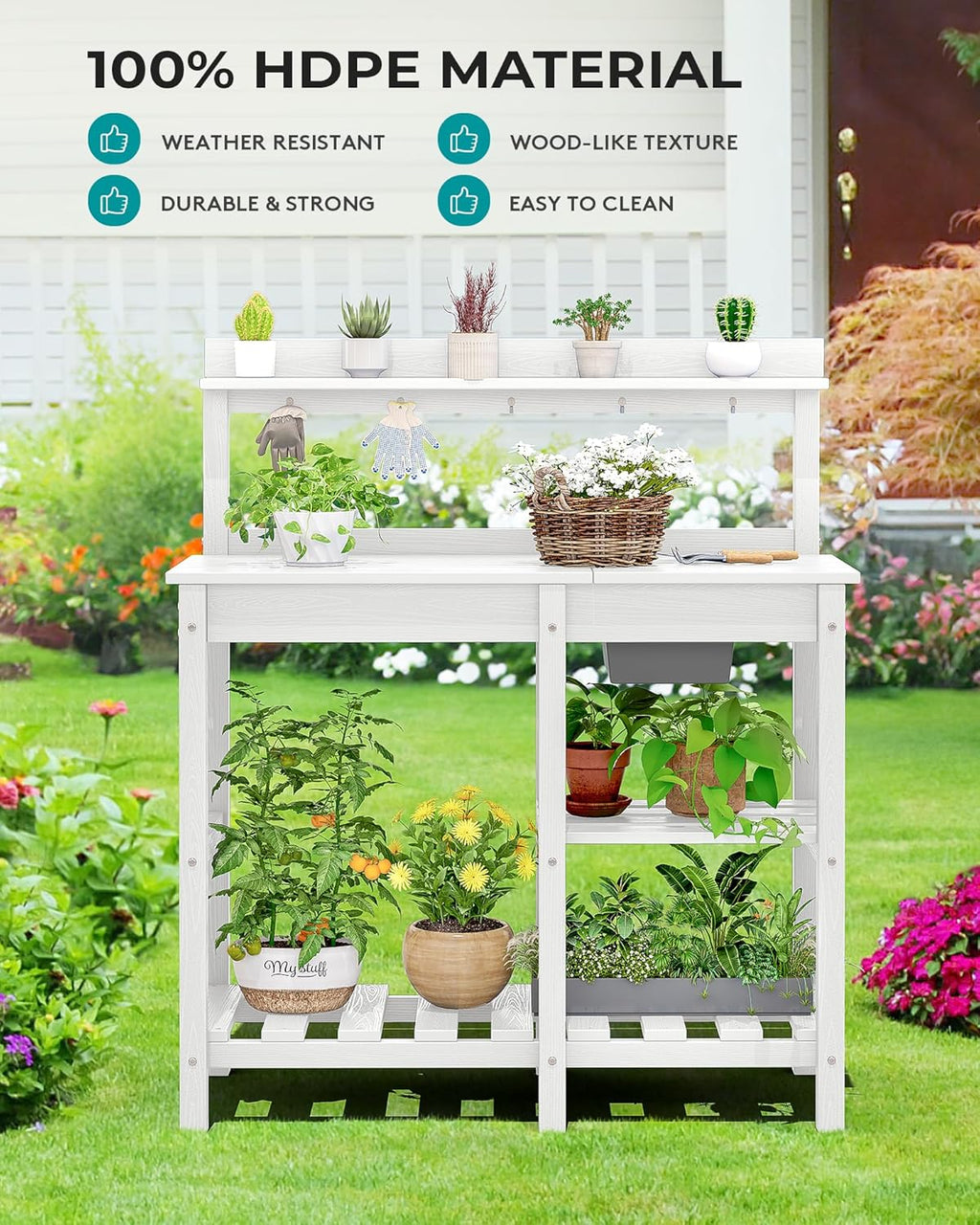 SERWALL Potting Table Set of 2 for Outside All Weather Use- White