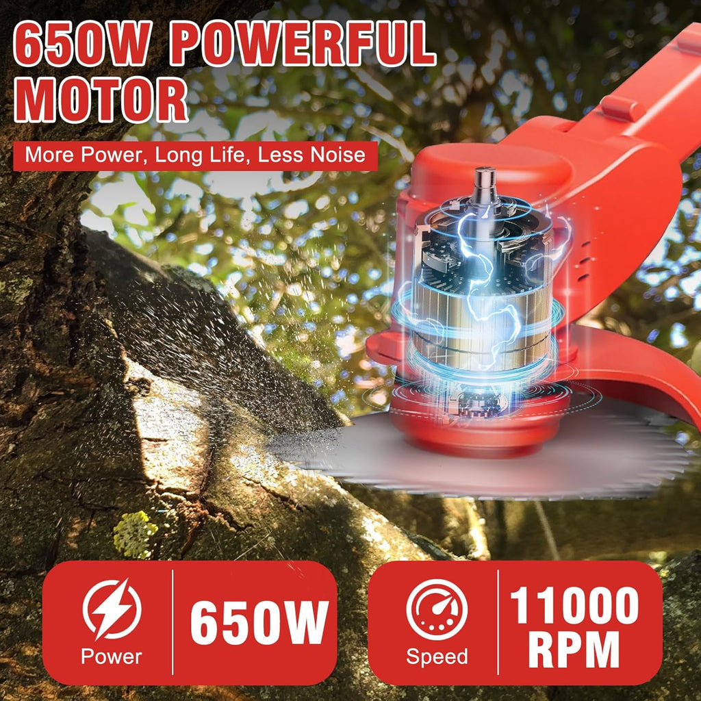 ALSO GO 24V Electric Weed Wacker, 3 in 1 Grass Trimmer with 2pcs Batteries & Fast Charger, Stringless Lightweight Weed Eater/Brush Cutter/Edger with 3 Types Blade & Wheels for Garden and Yard Lawn
