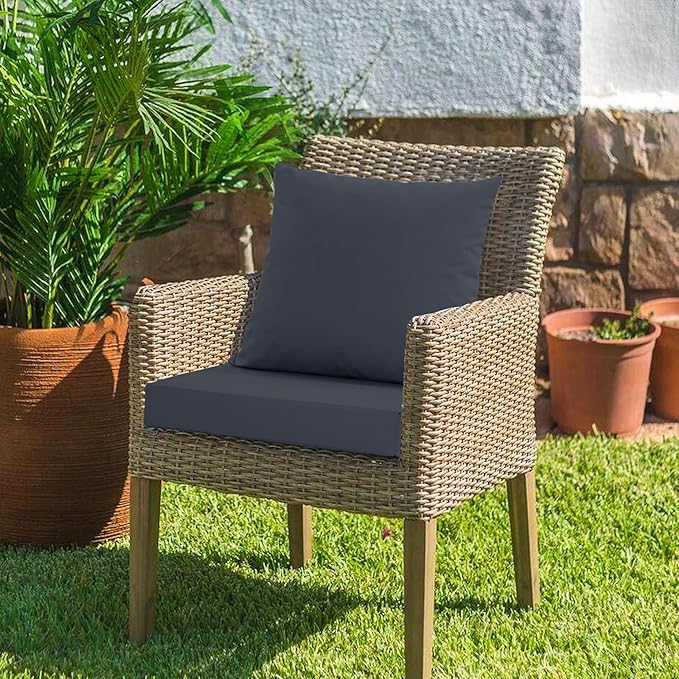 24x24 Inch Outdoor Cushions for Patio Furniture, Waterproof Outdoor Chair Cushions w/Fade-Resistant, Removable & Machine-Washable Covers, Deep Seat Sofa/Couch Pads Replacement, Dark Grey