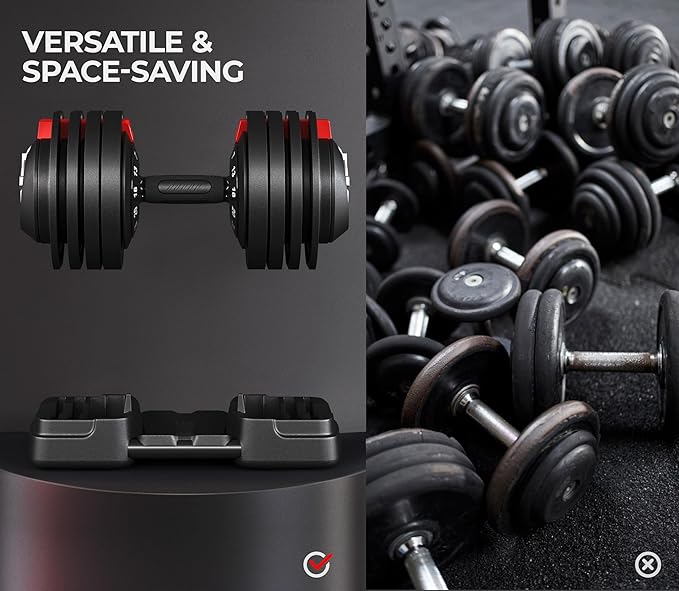 Yaheetech Adjustable Dumbbell Set 28/40/52.5/90LBS Adjustable Dumbbells Fast Adjust Dumbbell Weight Set with Anti-Slip Handle and Tray for Men/Women Home Gym Strength Training Equipment Single/Pair