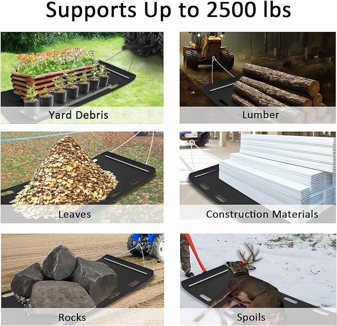 Yard Drag Sled, 1/8" Thickened HDPE, Upgraded Heavy Yard Drag Sled, Suitable for Hauling Various Heavy Items,Yard Debris,Lumber, Construction Materials