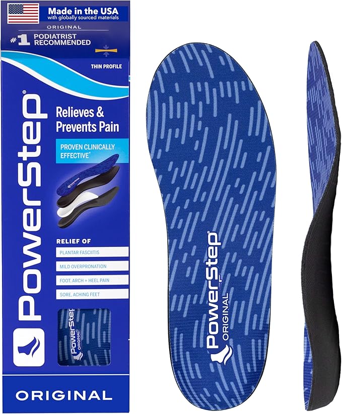 PowerStep Original Insoles - Arch Pain Relief Orthotics for Tight Shoes - Foot Support for Plantar Fasciitis, Mild Pronation, Foot & Arch Pain - Shoe Inserts for All, Made in USA (M 8-8.5, F 10-10.5)