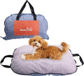 Portable Waterproof Dog Mat for Camping, Patio & Travel - Foldable Outdoor Dog Bed with Teflon Shell & Removable Plush Pad - Easy Clean, Durable - S (Denime Blue)