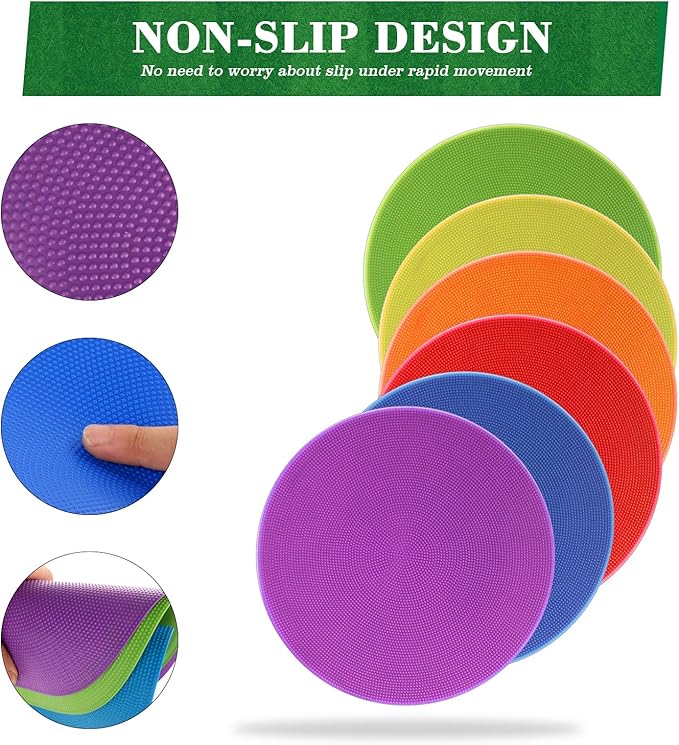 Poly Spots Spot Markers for Gym Floor 9inch 10inch 12/18/24/36 Pcs Flat Cones Non-Slip Rubber Floor Dots Circles for Kids Sports Soccer Basketball Agility Training Dance Classroom