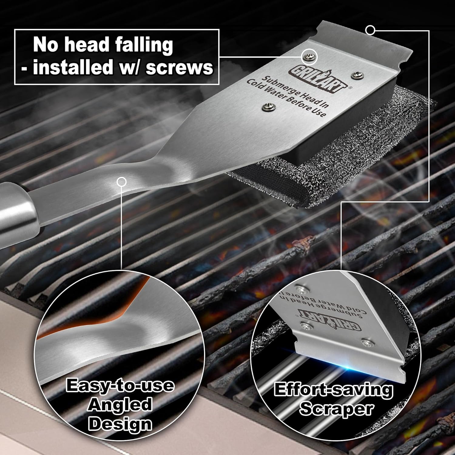 GRILLART Grill Brush Bristle Free Replacement Head - 2PCS