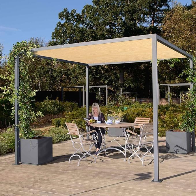 Eden's Decor Straight Flat-Edged Sun Shade Sail Rectangular 13' x 21' Beige UV-Blocking Outdoor Canopy Fabric Cloth Awning for Pergola Patio Garden Backyard Custom Size