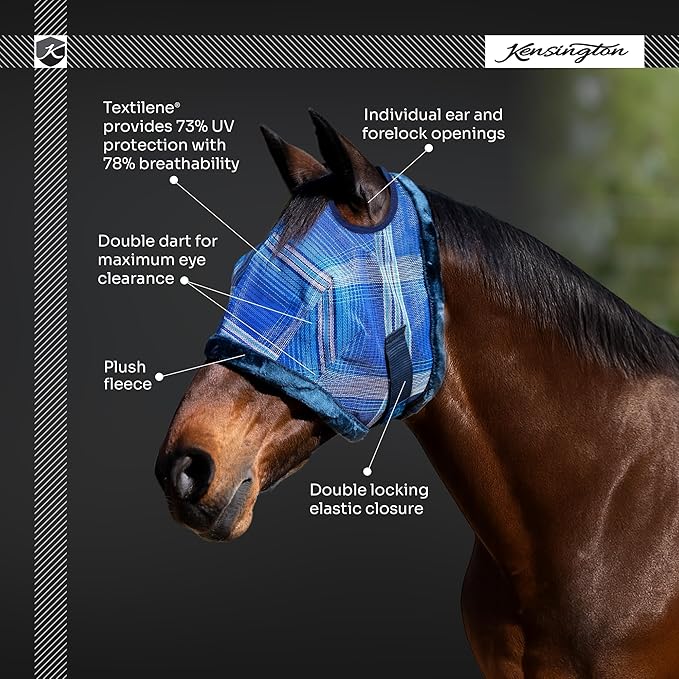 Kensington UV Fly Mask with Fleece Trim - Protective Mask with Dual Ear Opening Size: Small Color: 500-Desert Sand