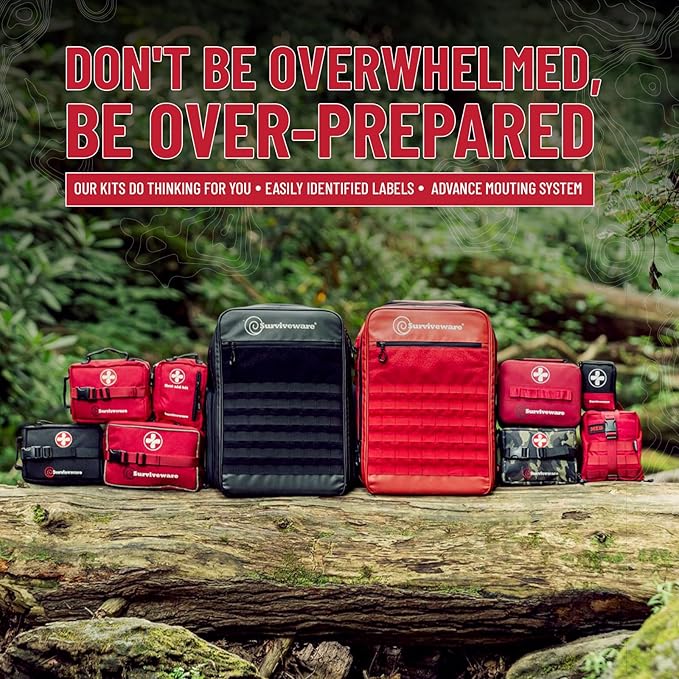 Surviveware 184 Pcs Waterproof Premium Survival First Aid Kit - Survival Emergency Preparedness for Travel Camping Gear, Survival Kit and Outdoor Emergencies - Survival Kit