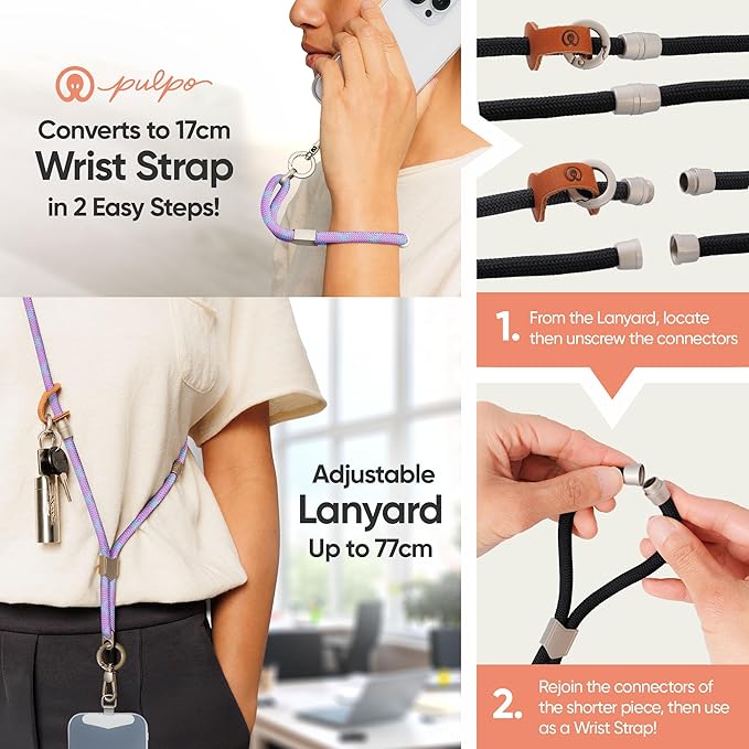 Pulpo 2-in-1 Cell Phone Wrist Strap and Lanyard Lavender & Blue - Anti Theft Phone Lanyard for Men & Women, Wrist Straps for Phones, Lanyards for Smartphones, Adjustable Cellphone Leash & Strap Tether