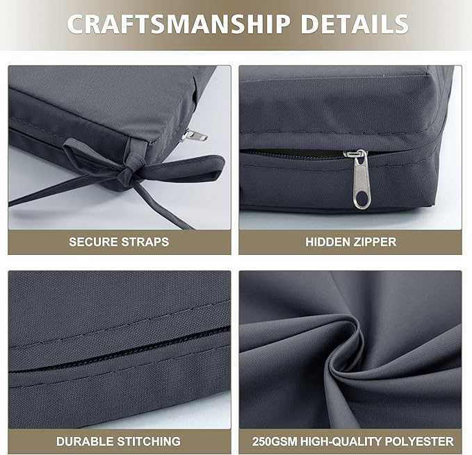 Outdoor Cushions for Patio Furniture, Waterproof Outdoor Chair Cushion w/Fade-Resistant, Removable & Machine-Washable Cover, 22x22 Inch, Deep Seat Sofa/Couch Pad Replacement – Set of 2, Dark Grey