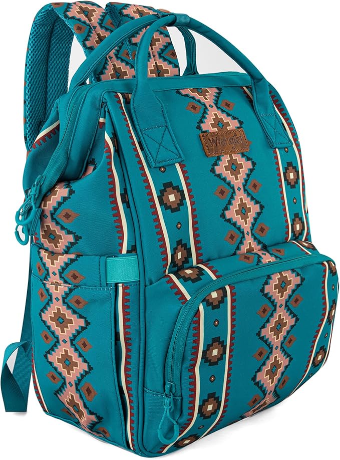 Wrangler Aztec Backpack Organized Daypack Travel Baby Bag with Stroller Strap and Side Bottle Pockets