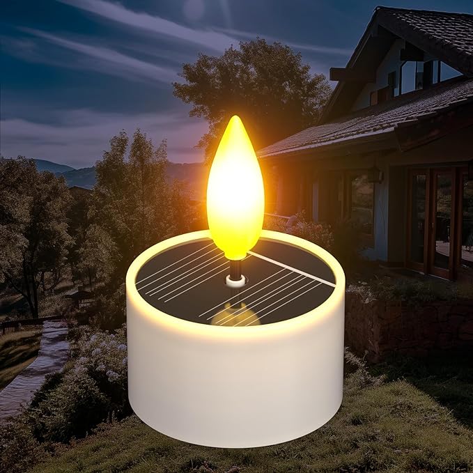 SoulBay Solar Tea Lights Outdoor Waterproof, 12 pcs 1.5" D x 2.1" Reusable Dusk to Dawn Flickering Small LED Tealight Candles, Flameless Votive Candle for Lanterns Patio Garden Camping Decor