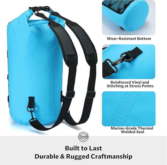 STOVER 5/10/25/30/40/55L Waterproof Backpack- Floating Dry Bag for Kayaking, Travel, Beach, Hiking, & Camping, Men/Women