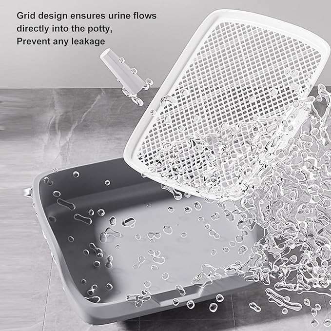 Fabater Dog Potty Toilet Training Tray, Portable Multifunctional Mesh Puppy Training Toilet Pad Holder with Bafflel for Small Dogs Puppies (Gray)